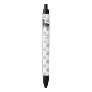 Stylo Noir Husky sibérien agouti Dessin animé de chien & nom