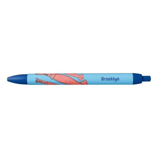 Stylo Noir Illustration de calamar rose (Devant)