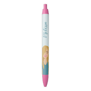 Stylo Noir Illustration de jolie fille blonde avec nom person