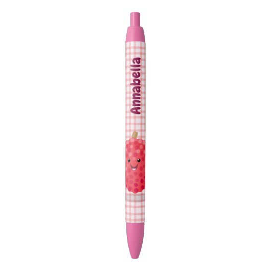 Stylo Noir Illustration de litchee rose mignon (devant Vertical)