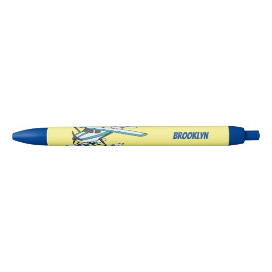 Stylo Noir Illustration d'hydravion bleu blanc (Devant)