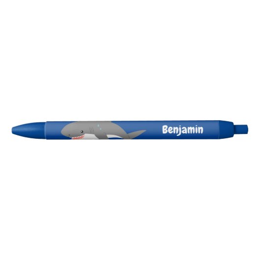 Stylo Noir Illustration joyeuse du grand requin blanc (Devant)