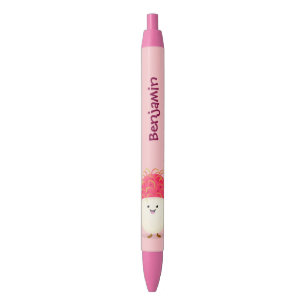 Stylo Noir Illustration mignon du ramboutan rose
