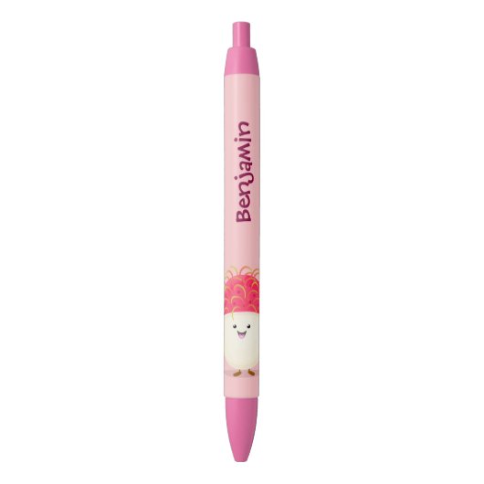 Stylo Noir Illustration mignon du ramboutan rose (devant Vertical)