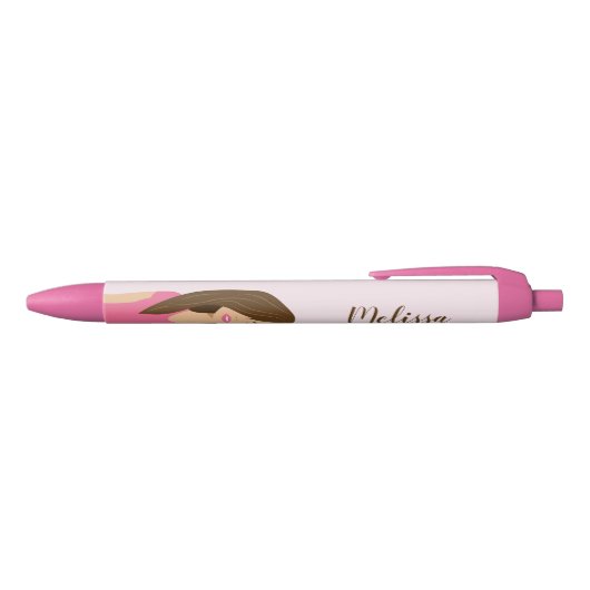 Stylo Noir Image De Fille Belle Brunette Avec Nom Personnalis (Haut)
