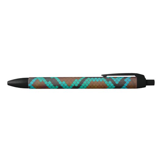 Stylo Noir Impression Brown et Turquoise de serpent (Haut)