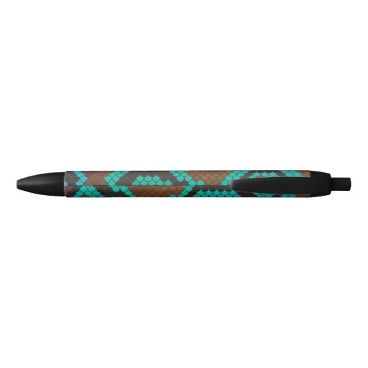 Stylo Noir Impression Brown et Turquoise de serpent (Dos)