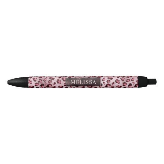 Stylo Noir Impression d'animal léopard rose avec faux foil et (Devant)