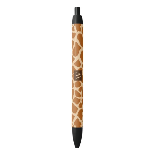 Stylo Noir Impression De Giraffe À La Mode Avec Monogramme Ch (devant Vertical)