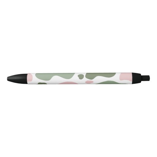 Stylo Noir Impression de vache jouée Sage Green et rose (Devant)
