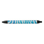 Stylo Noir Impression en bleu et blanc Zebra (Devant)