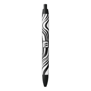 Stylo Noir Impression Zèbre Blanc Noir Tendance Avec Monogram