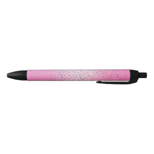 Stylo Noir Imprimé Guépard Rose Pailleté