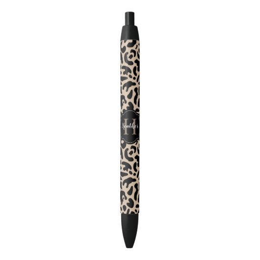 Stylo Noir Imprimé Léopard Monogramme Élégant (devant Vertical)