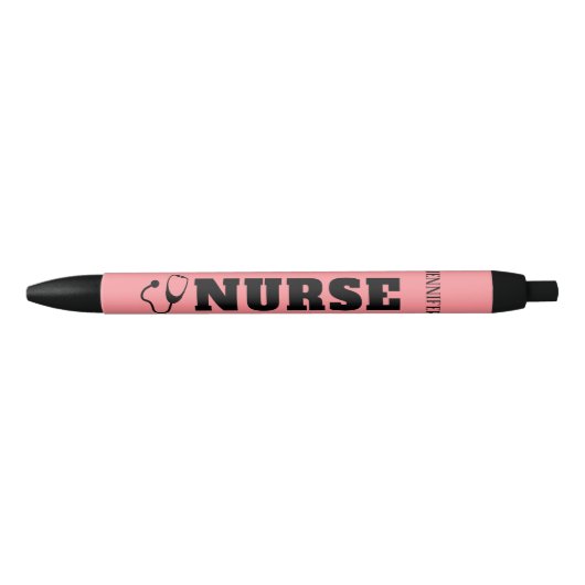 Stylo Noir Infirmière personnalisée Stethoscope Coral Rose (Devant)