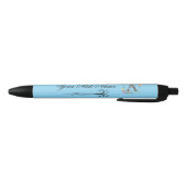 Stylo Noir Initiale florale élégante A (Bas)