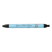 Stylo Noir Initiale Florale Élégante B (Devant)