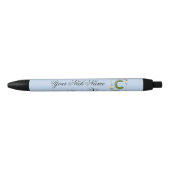 Stylo Noir Initiale florale élégante C (Devant)