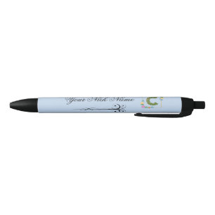 Stylo Noir Initiale florale élégante C
