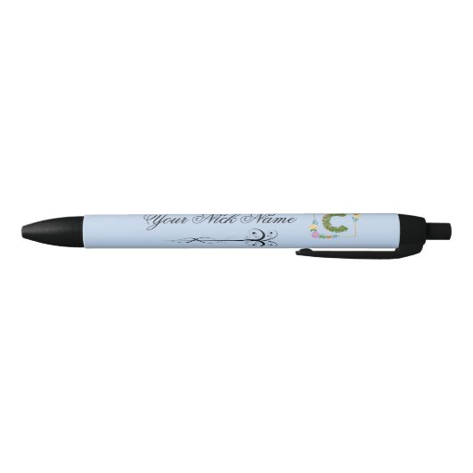 Stylo Noir Initiale florale élégante C (Bas)