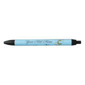 Stylo Noir Initiale florale élégante C (Devant)