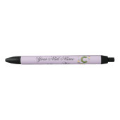 Stylo Noir Initiale Florale Élégante C (Devant)