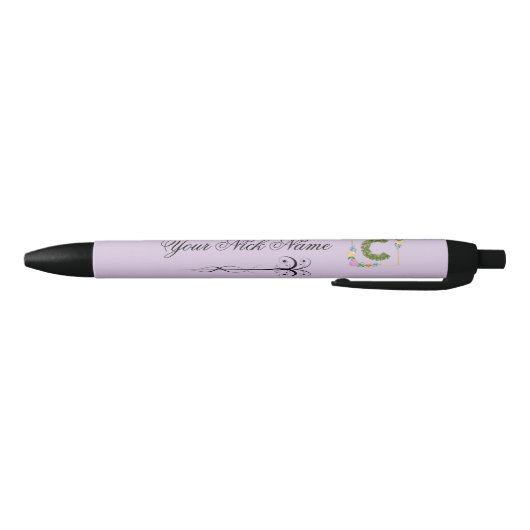 Stylo Noir Initiale Florale Élégante C (Bas)