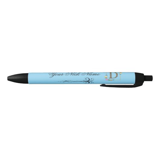 Stylo Noir Initiale florale élégante D (Bas)