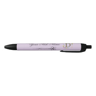 Stylo Noir Initiale florale élégante D