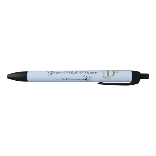 Stylo Noir Initiale florale élégante D (Bas)