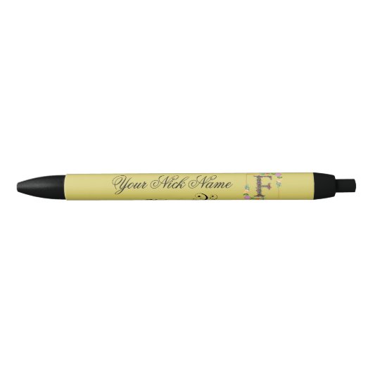 Stylo Noir Initiale florale élégante F (Devant)