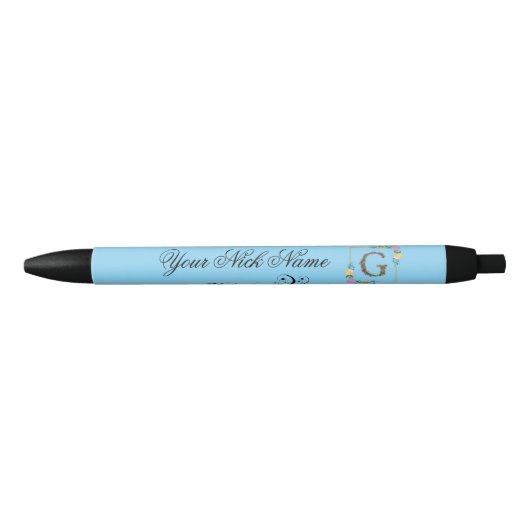 Stylo Noir Initiale florale élégante G (Devant)
