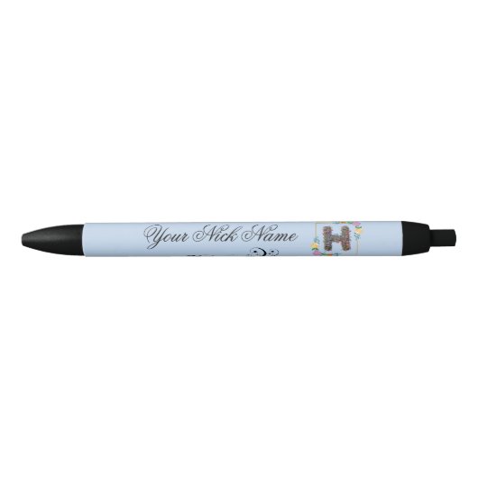 Stylo Noir Initiale Florale Élégante H (Devant)