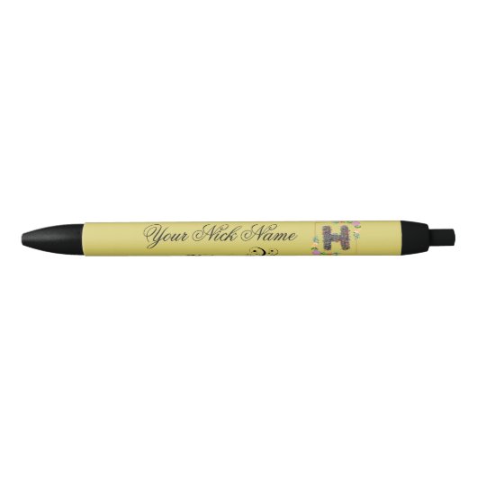 Stylo Noir Initiale florale élégante H (Devant)