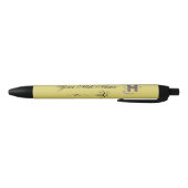 Stylo Noir Initiale florale élégante H (Bas)