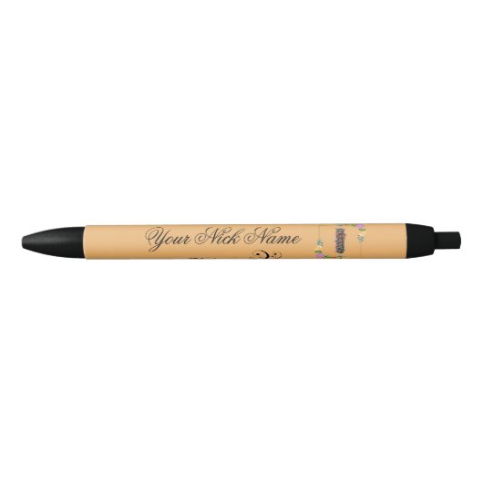 Stylo Noir Initiale florale élégante I (Devant)