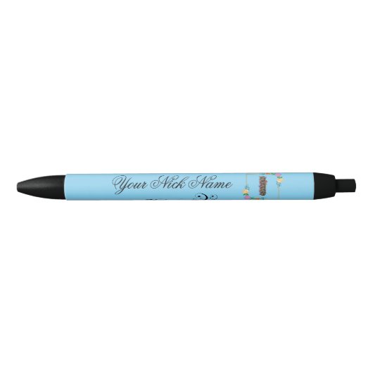 Stylo Noir Initiale florale élégante I (Devant)