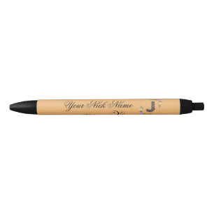Stylo Noir Initiale florale élégante J