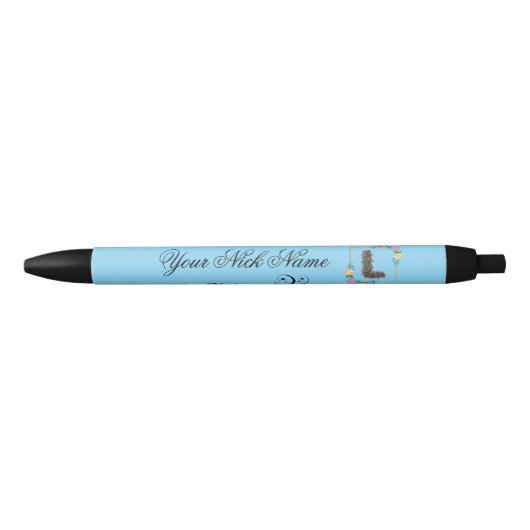 Stylo Noir Initiale florale élégante L (Devant)