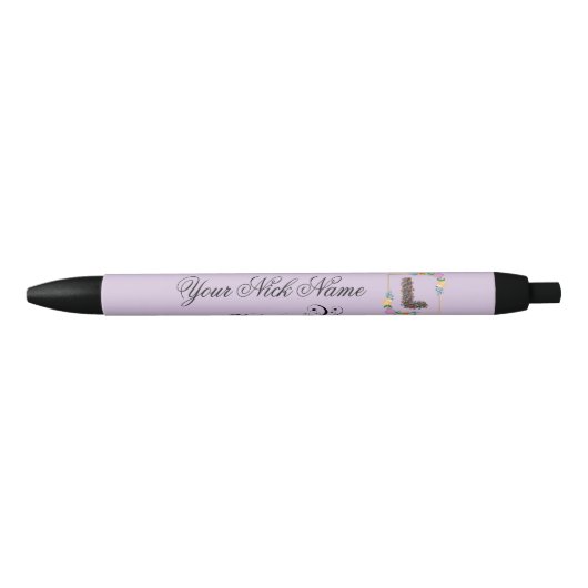 Stylo Noir Initiale florale élégante L (Devant)