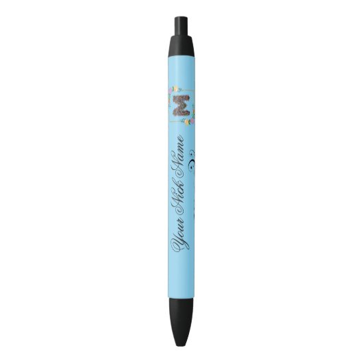 Stylo Noir Initiale Florale Élégante M (devant Vertical)