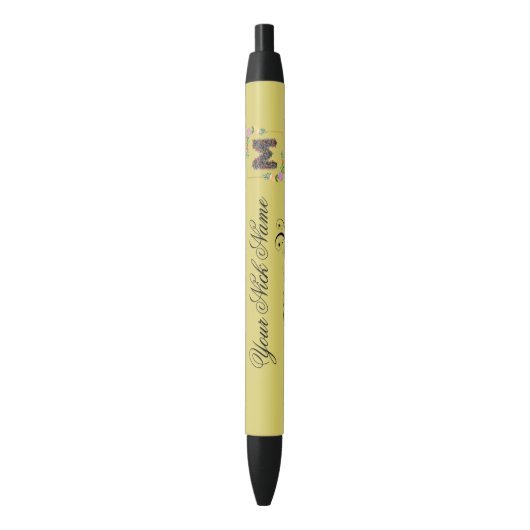 Stylo Noir Initiale Florale Élégante M (devant Vertical)