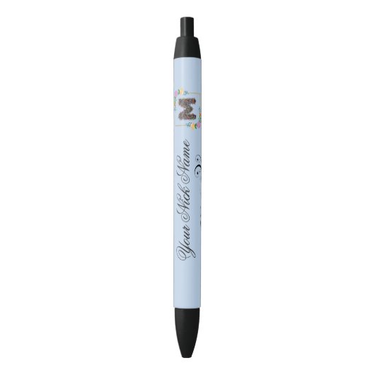 Stylo Noir Initiale Florale Élégante M (devant Vertical)