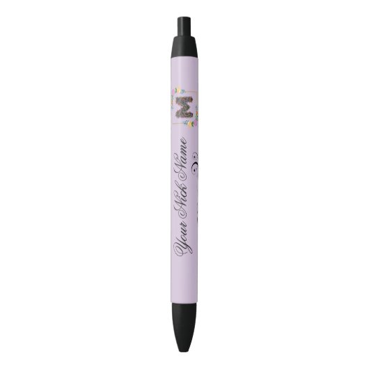 Stylo Noir Initiale florale élégante N (devant Vertical)