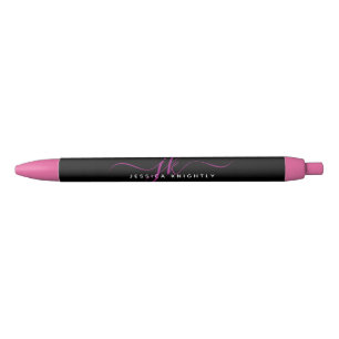 Stylo Noir Initiales de monogramme élégant en écriture rose a
