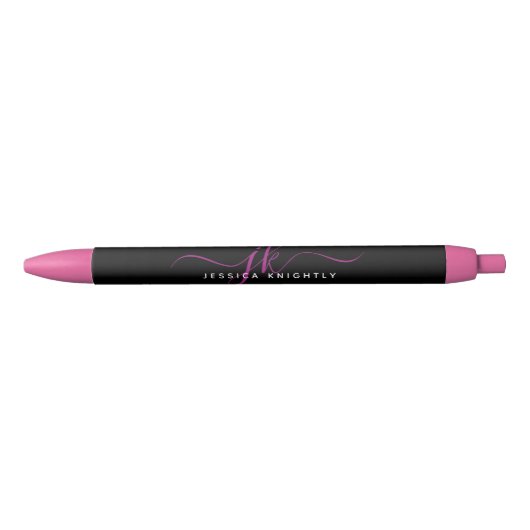 Stylo Noir Initiales de monogramme élégant en écriture rose a (Devant)