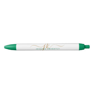 Stylo Noir Initiales de monogramme élégantes en or vert avec