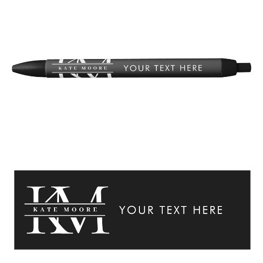 Stylo Noir Initiales Monogramme Moderne Noir Blanc