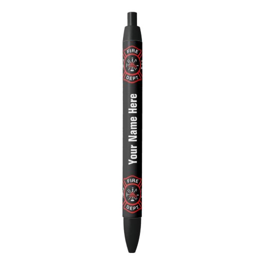 Stylo Noir Insigne du service d'incendie avec nom (devant Vertical)