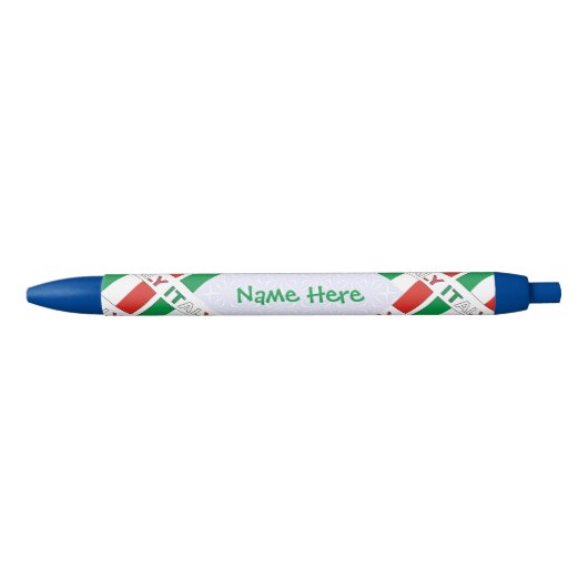 Stylo Noir Italie - Drapeau italien - Personnalisation verte (Devant)